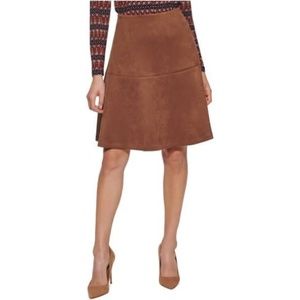 NWT TOMMY HILFIGER Womens Brown Faux-suede Above The Knee A-Line Skirt 16